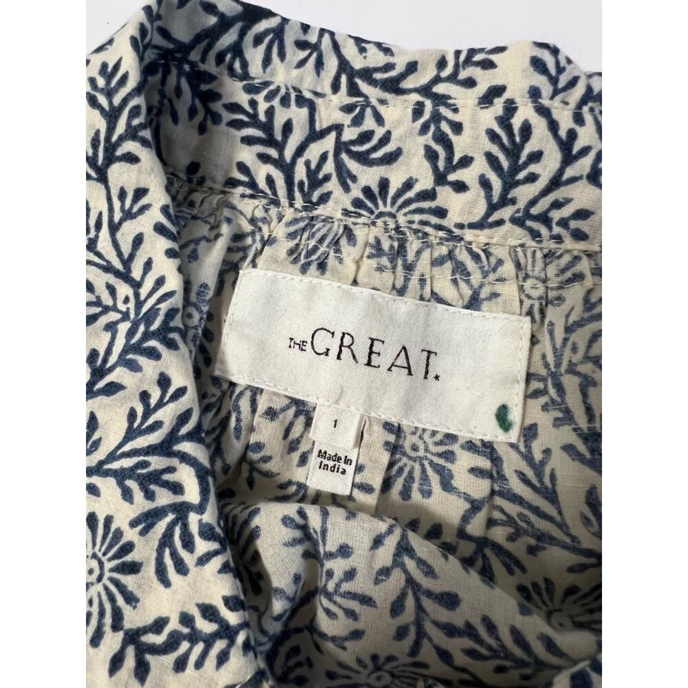 The Great. The Estate Button Up in Feather Grass Block Print Blue Sz 1 (S) - Picture 6 of 7